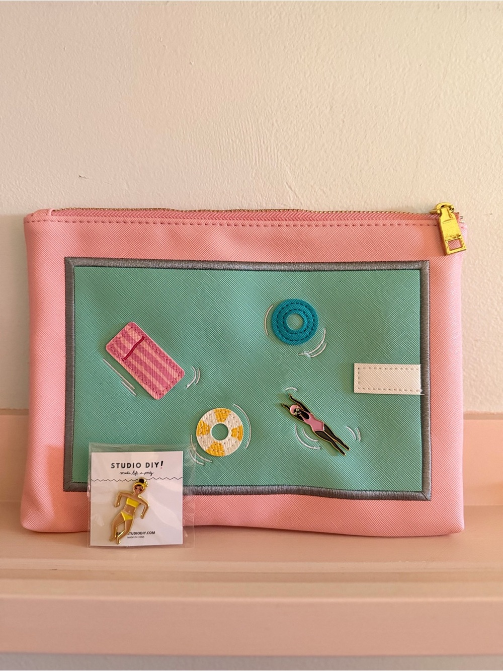 Pink & Mint Pool-Print Zipper Pouch